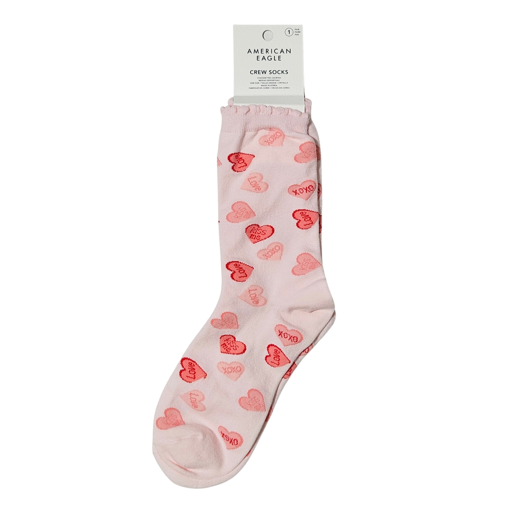 American Eagle Crew Socks Light Pink Heart Valentine's Day Love XOXO Date Gifts